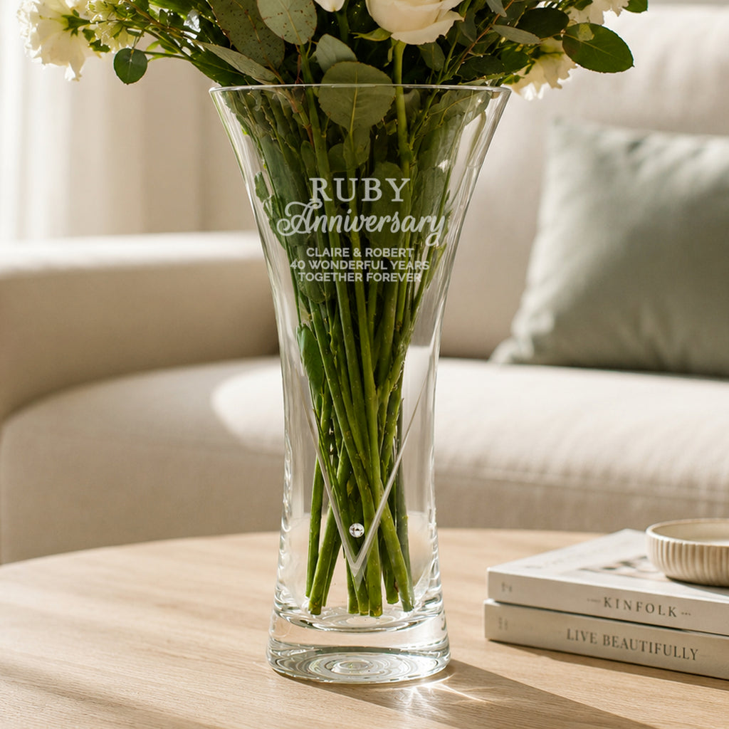 Personalised Ruby Anniversary Large Hand Cut Diamond Effect Heart Vase | Vases | Anniversary Gift