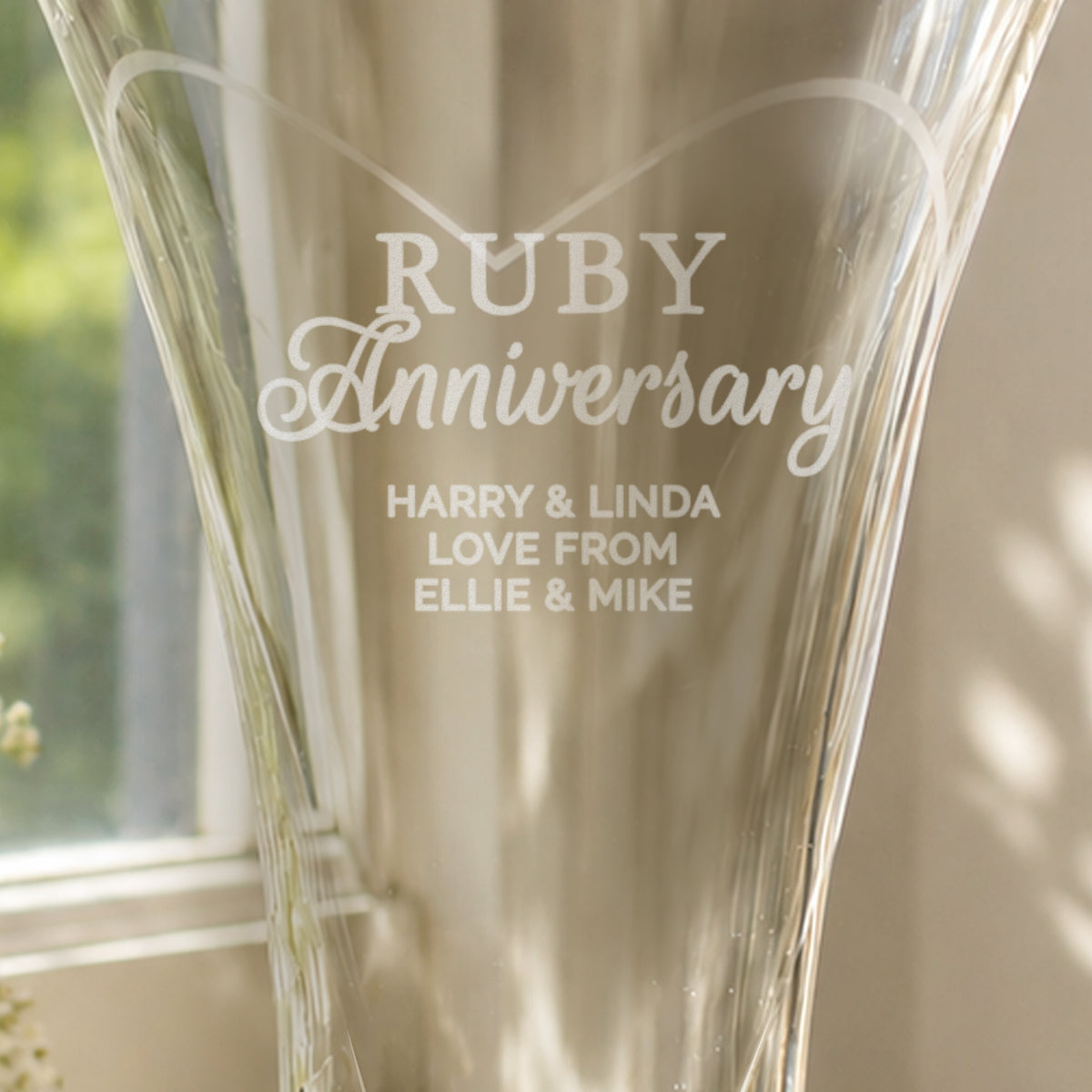 Personalised Ruby Anniversary Large Hand Cut Diamond Effect Heart Vase | Vases | Anniversary Gift
