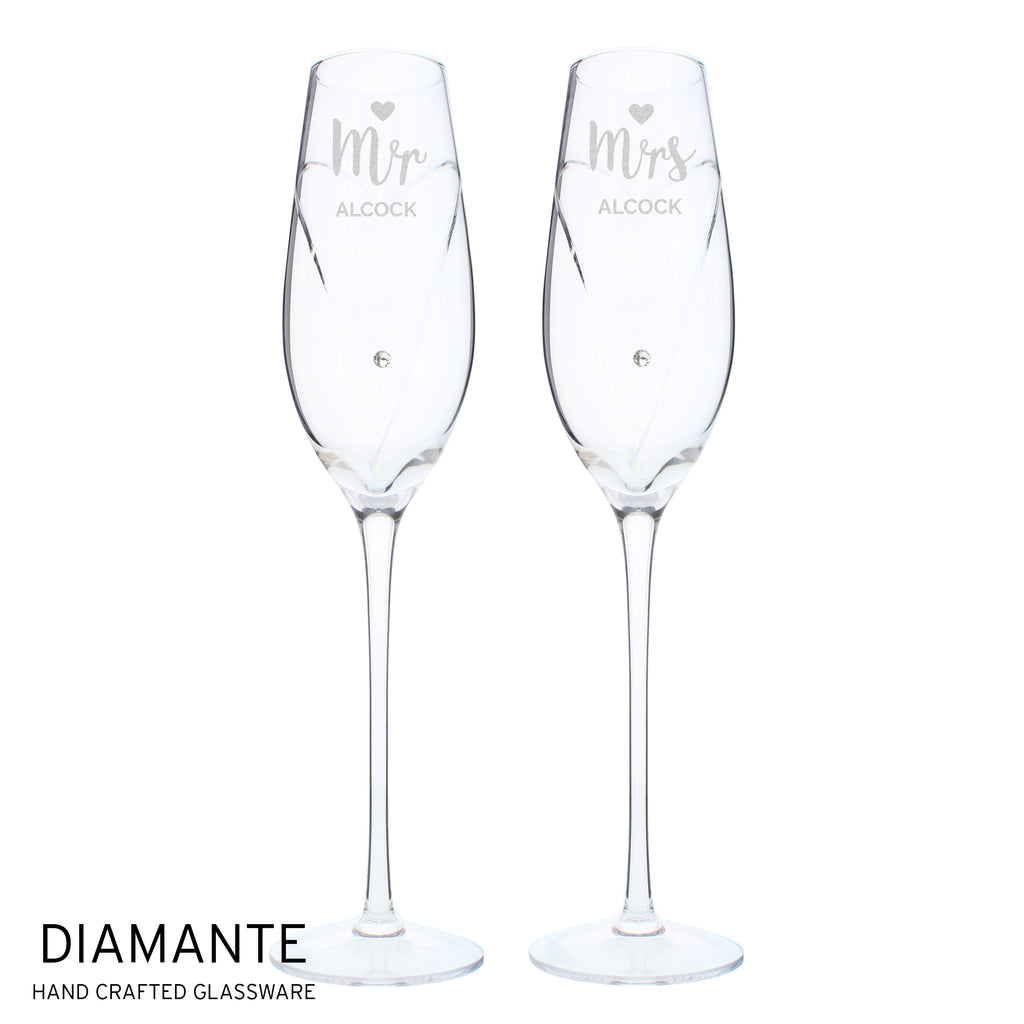 Personalised Hand Cut Mr & Mrs Pair of Flutes in Gift Box - Champagne Flute - Inspired Creative Gifts