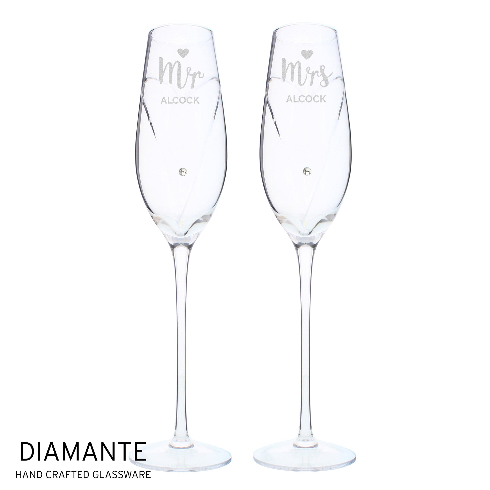 Personalised Hand Cut Mr & Mrs Pair of Flutes in Gift Box - Champagne Flute - Inspired Creative Gifts