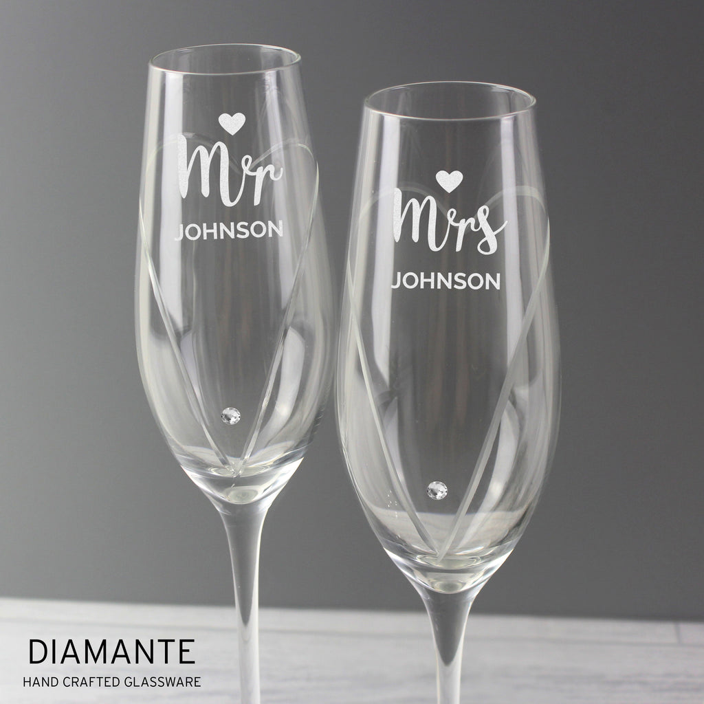 Personalised Hand Cut Mr & Mrs Pair of Flutes in Gift Box - Champagne Flute - Inspired Creative Gifts