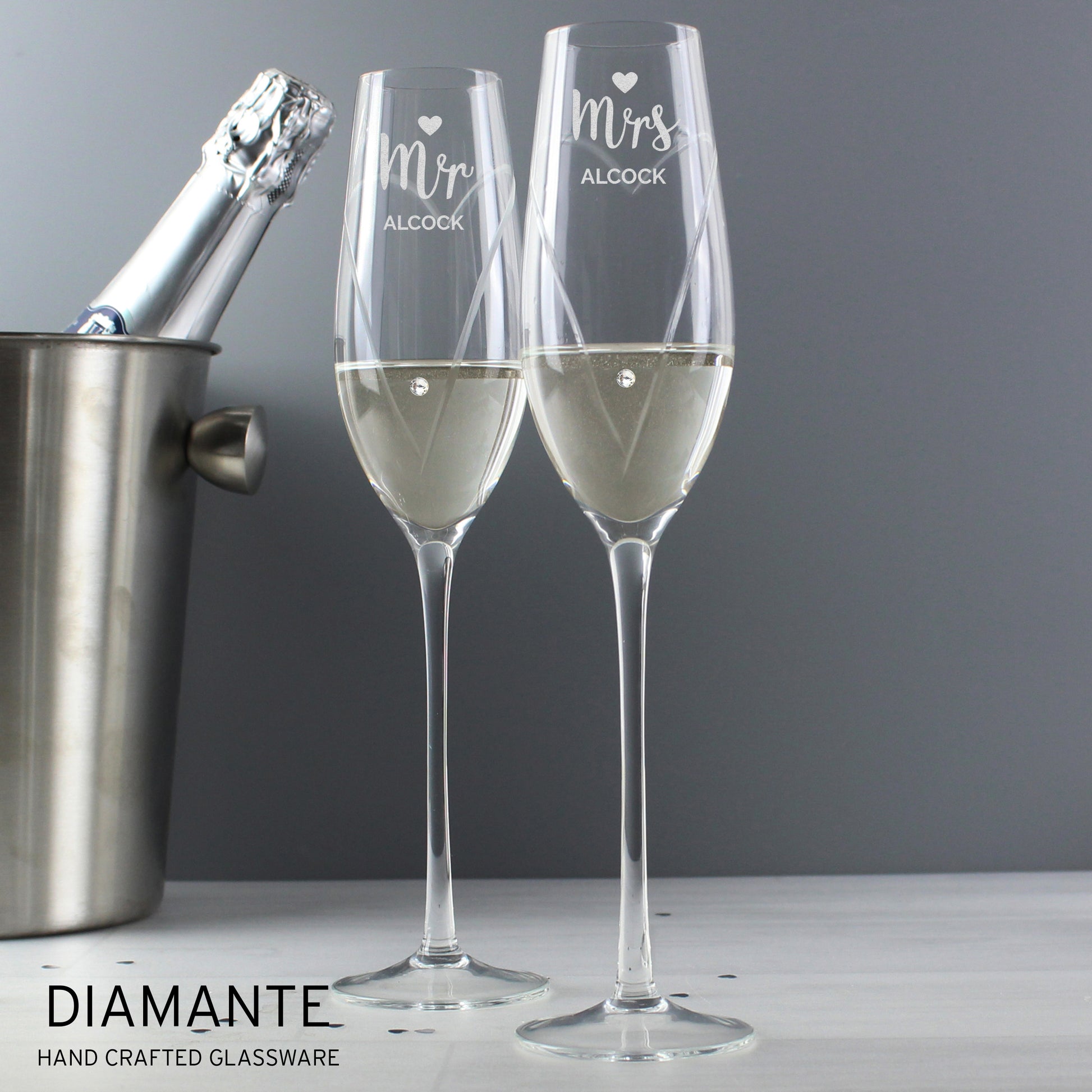 Personalised Hand Cut Mr & Mrs Pair of Flutes in Gift Box - Champagne Flute - Inspired Creative Gifts