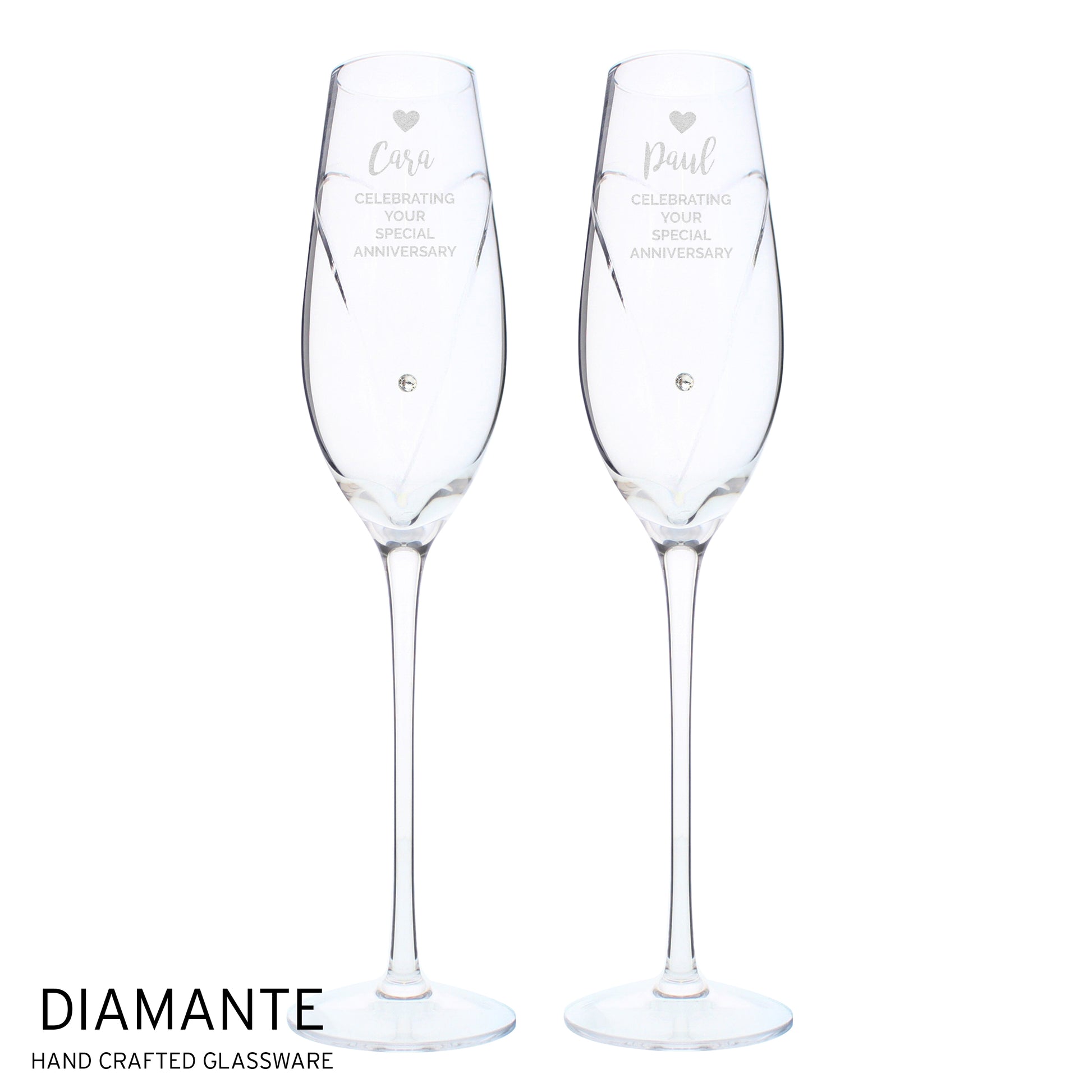 Personalised Hand Cut Heart Celebration Pair of Flutes with Gift Box - Champagne Flute - Inspired Creative Gifts