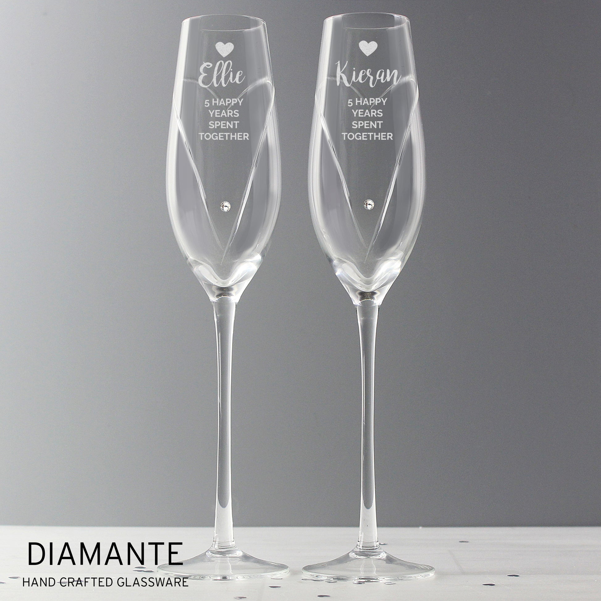 Personalised Hand Cut Heart Celebration Pair of Flutes with Gift Box - Champagne Flute - Inspired Creative Gifts