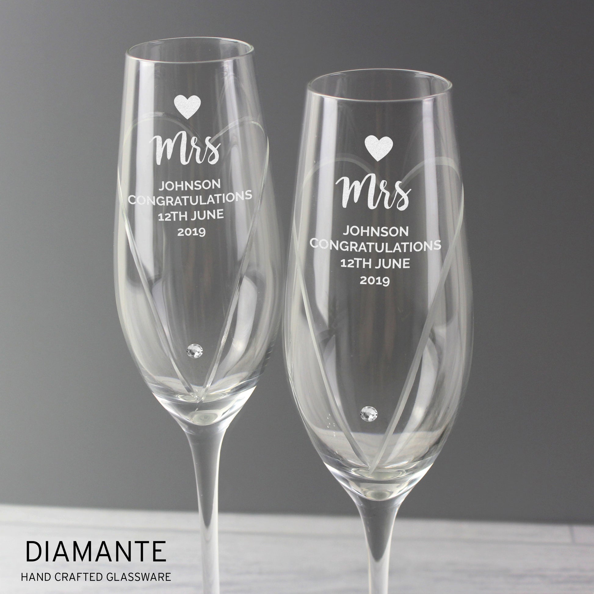 Personalised Hand Cut Heart Celebration Pair of Flutes with Gift Box - Champagne Flute - Inspired Creative Gifts