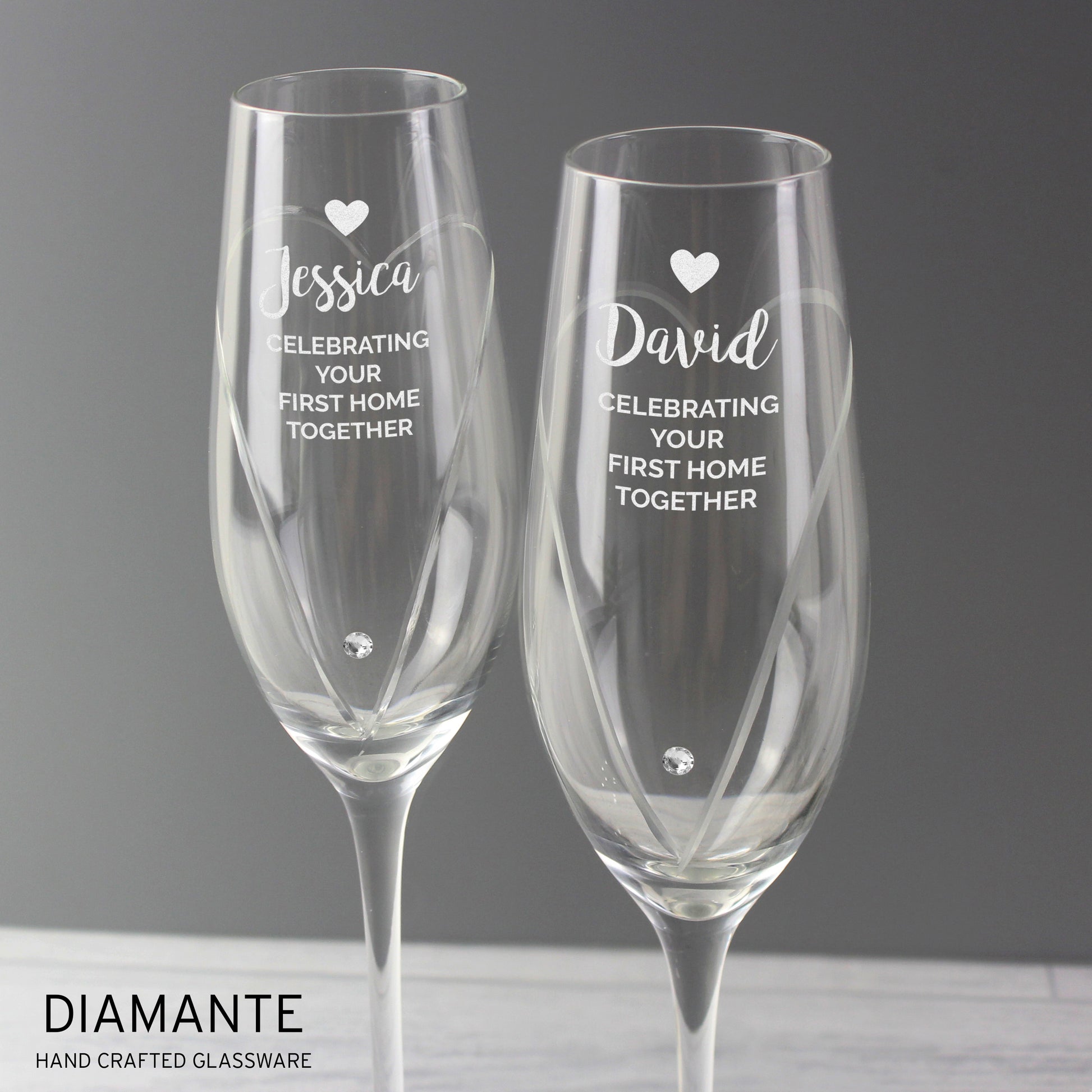 Personalised Hand Cut Heart Celebration Pair of Flutes with Gift Box - Champagne Flute - Inspired Creative Gifts