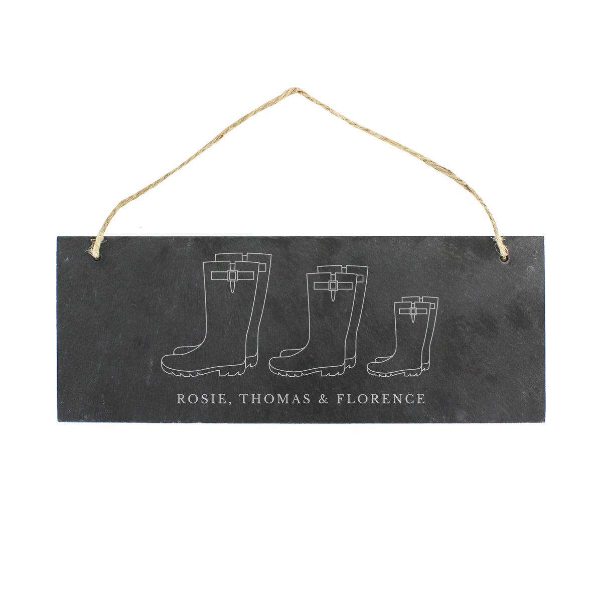 Personalised Welly Boot Family of Three Hanging Slate Plaque | Hanging Decorations & Signs | Inspired Creative Gifts