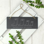 Personalised Welly Boot Family of Four Hanging Slate Plaque | Hanging Decorations & Signs | Inspired Creative Gifts