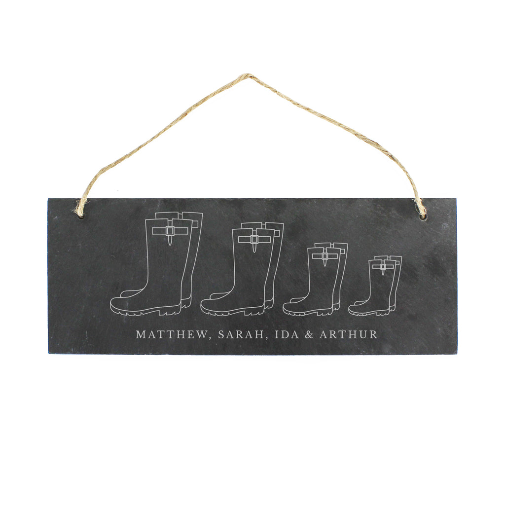 Personalised Welly Boot Family of Four Hanging Slate Plaque | Hanging Decorations & Signs | Inspired Creative Gifts