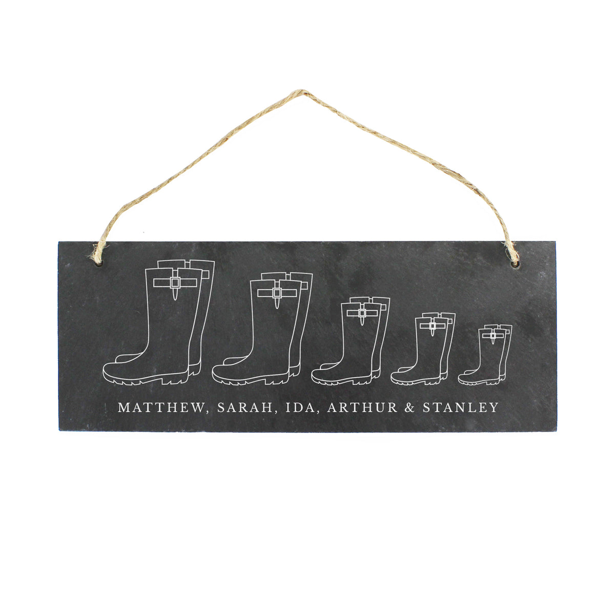 Personalised Welly Boot Family of Five Hanging Slate Plaque | Hanging Decorations & Signs | Inspired Creative Gifts