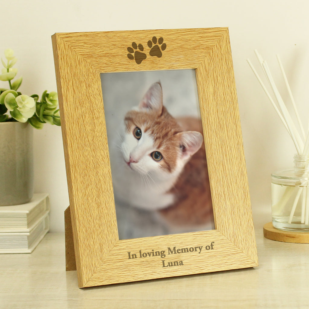 Personalised Oak Finish 6x4 Paw Prints Photo Frame | Photo Frames, Albums and Guestbooks