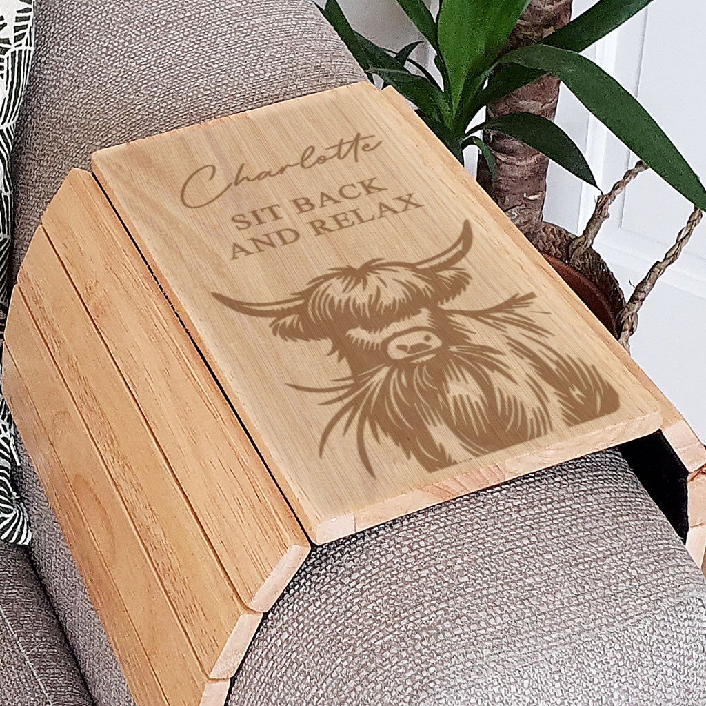 Personalised Highland Cow Sofa Tray | Wooden | Inspired Creative Gifts