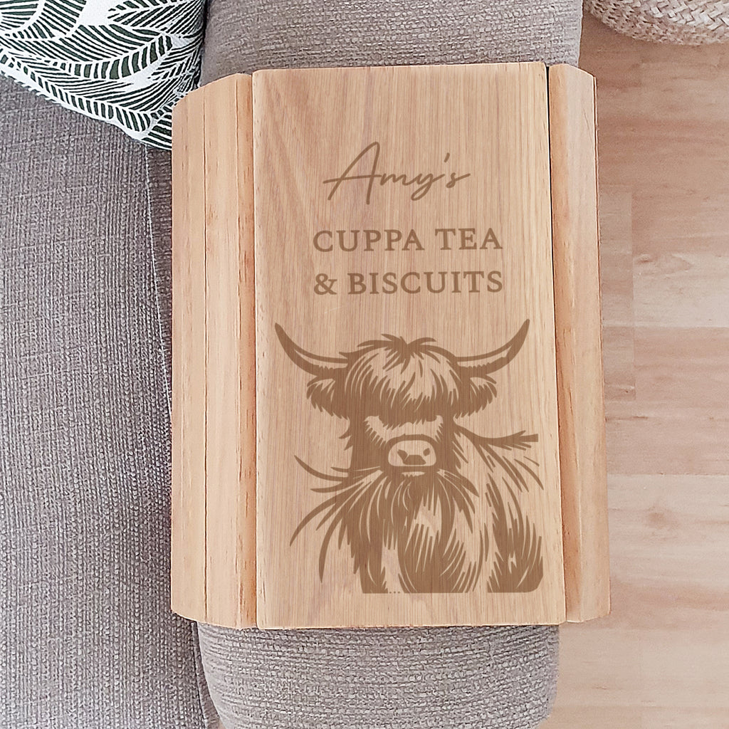 Personalised Highland Cow Sofa Tray | Wooden | Inspired Creative Gifts