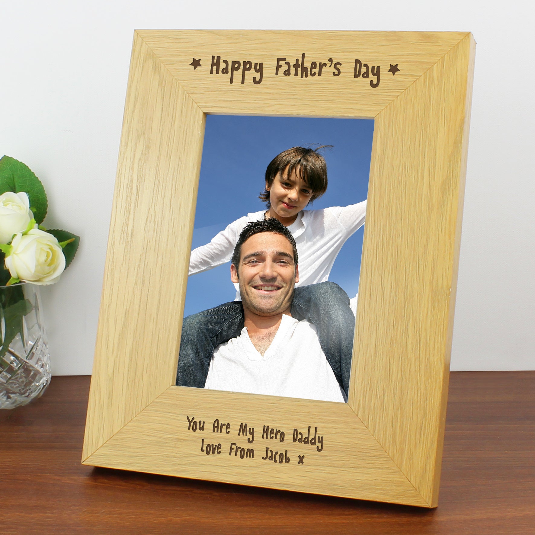 Personalised Oak Finish 6x4 Happy Fathers Day Photo Frame - Inspired Creative Gifts