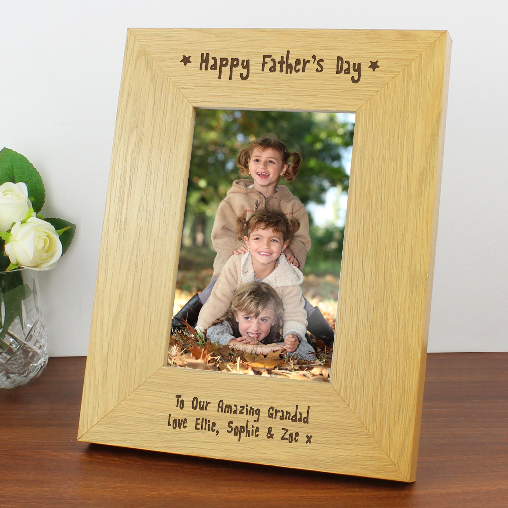 Personalised Oak Finish 6x4 Happy Fathers Day Photo Frame - Inspired Creative Gifts