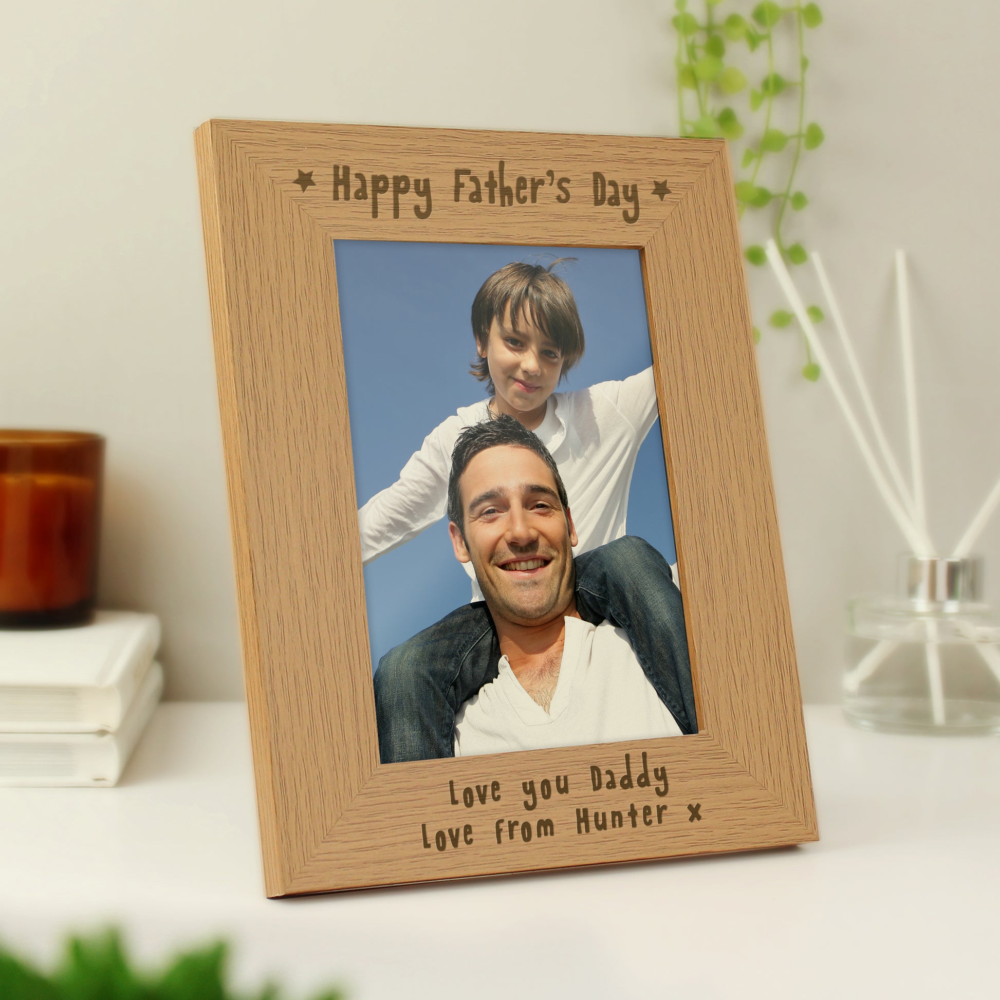 Personalised Happy Father's Day 5x7 Oak Finish Photo Frame - Inspired Creative Gifts