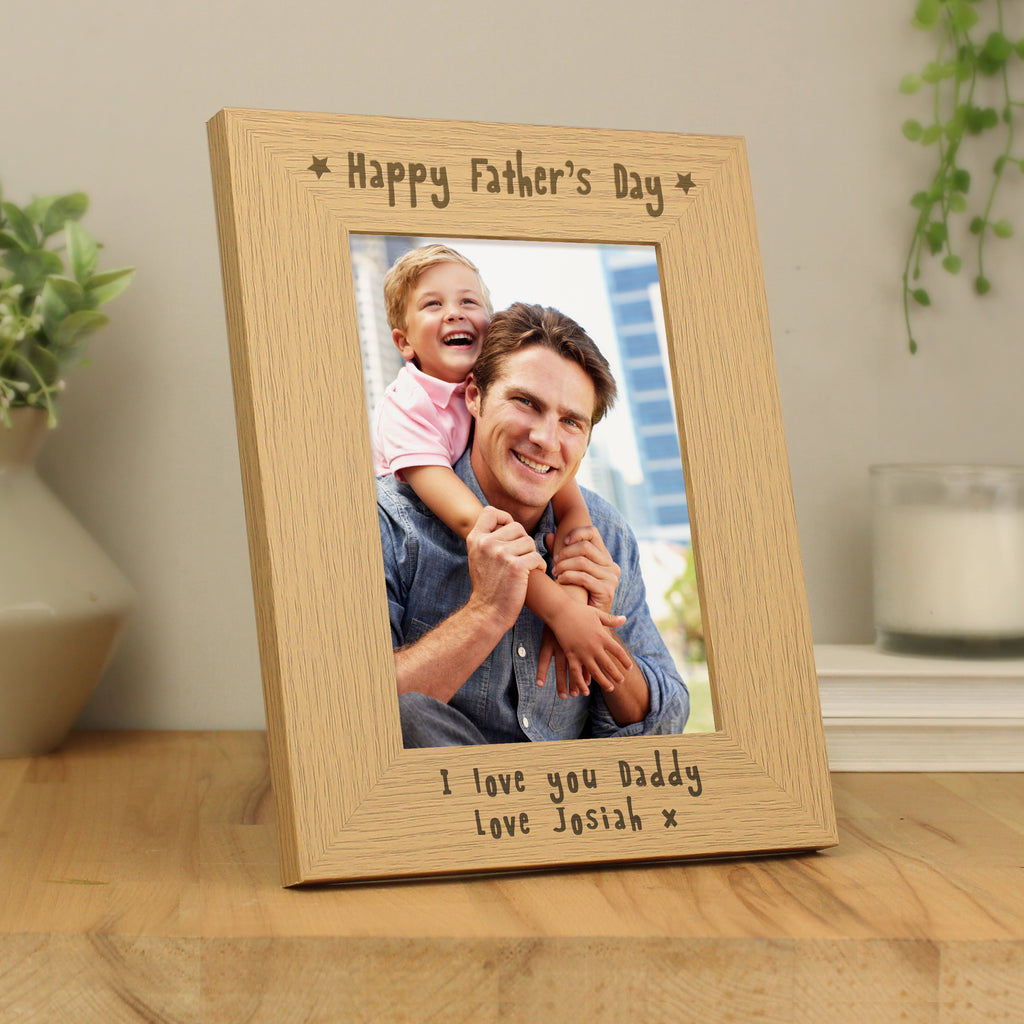 Personalised Happy Father's Day 5x7 Oak Finish Photo Frame - Picture Frame - Inspired Creative Gifts