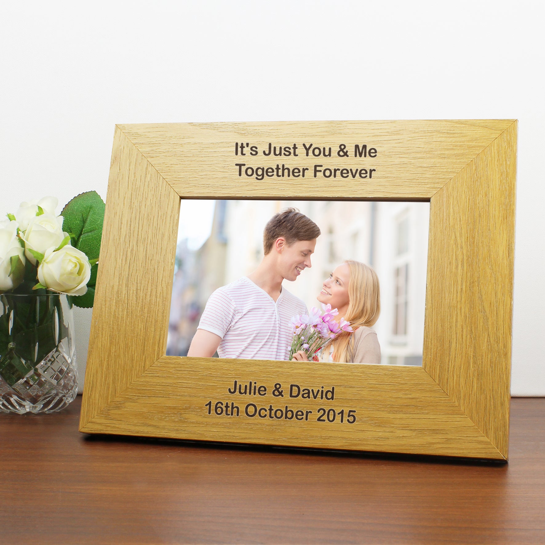 Personalised Long Message 6x4 Landscape Oak Finish Photo Frame - Inspired Creative Gifts