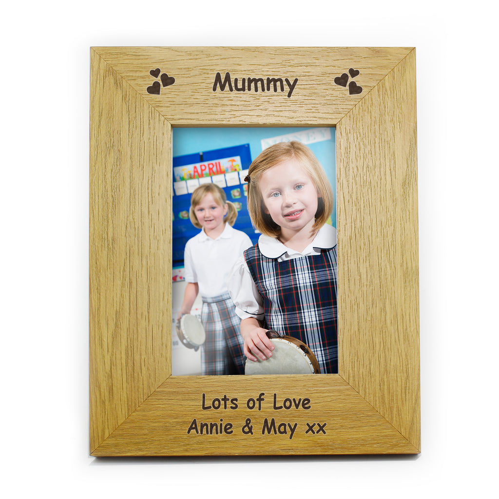 Personalised Hearts 6x4 Oak Finish Photo Frame - Picture Frame - Inspired Creative Gifts