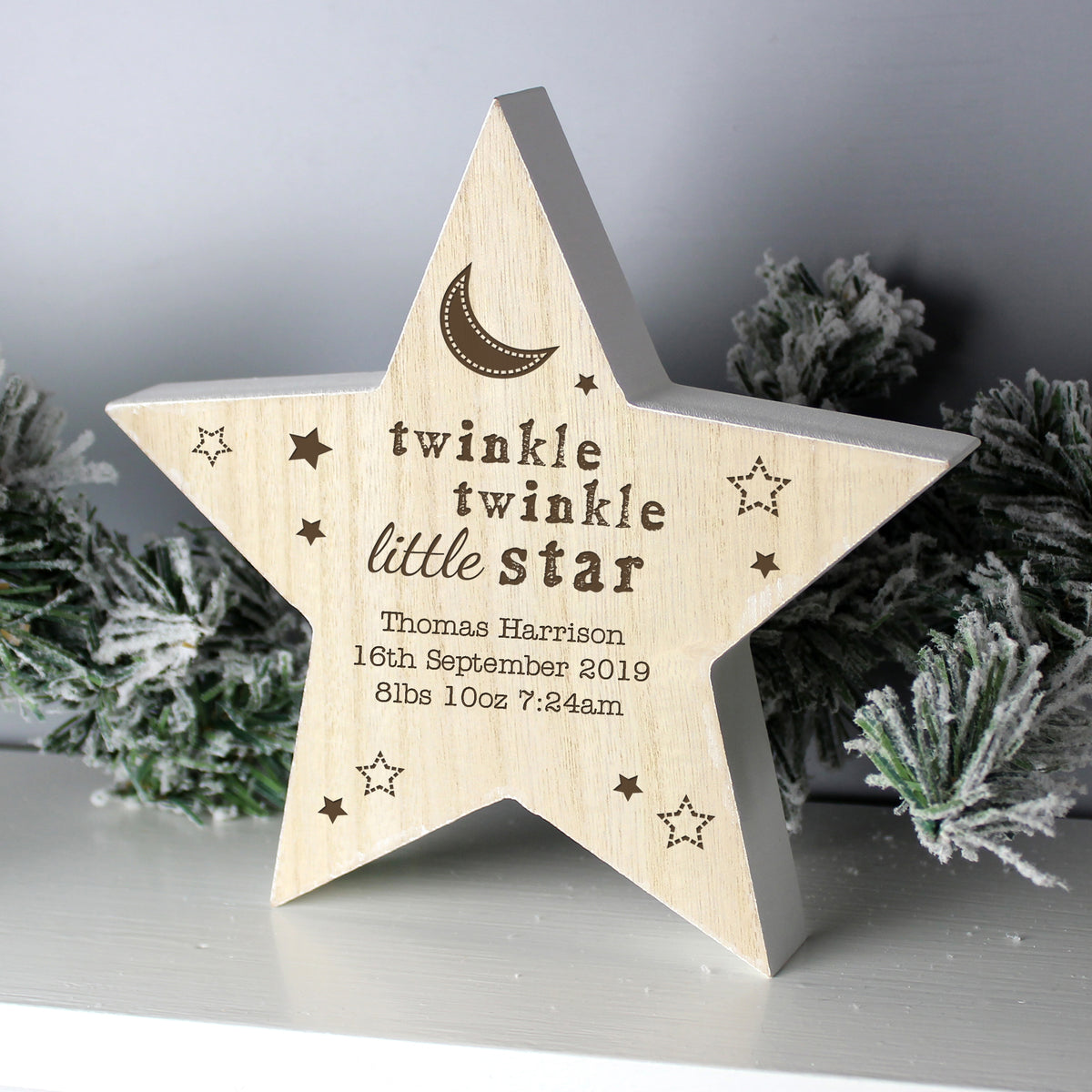 Personalised Twinkle Twinkle Rustic Wooden Star Decoration | Christmas Gift