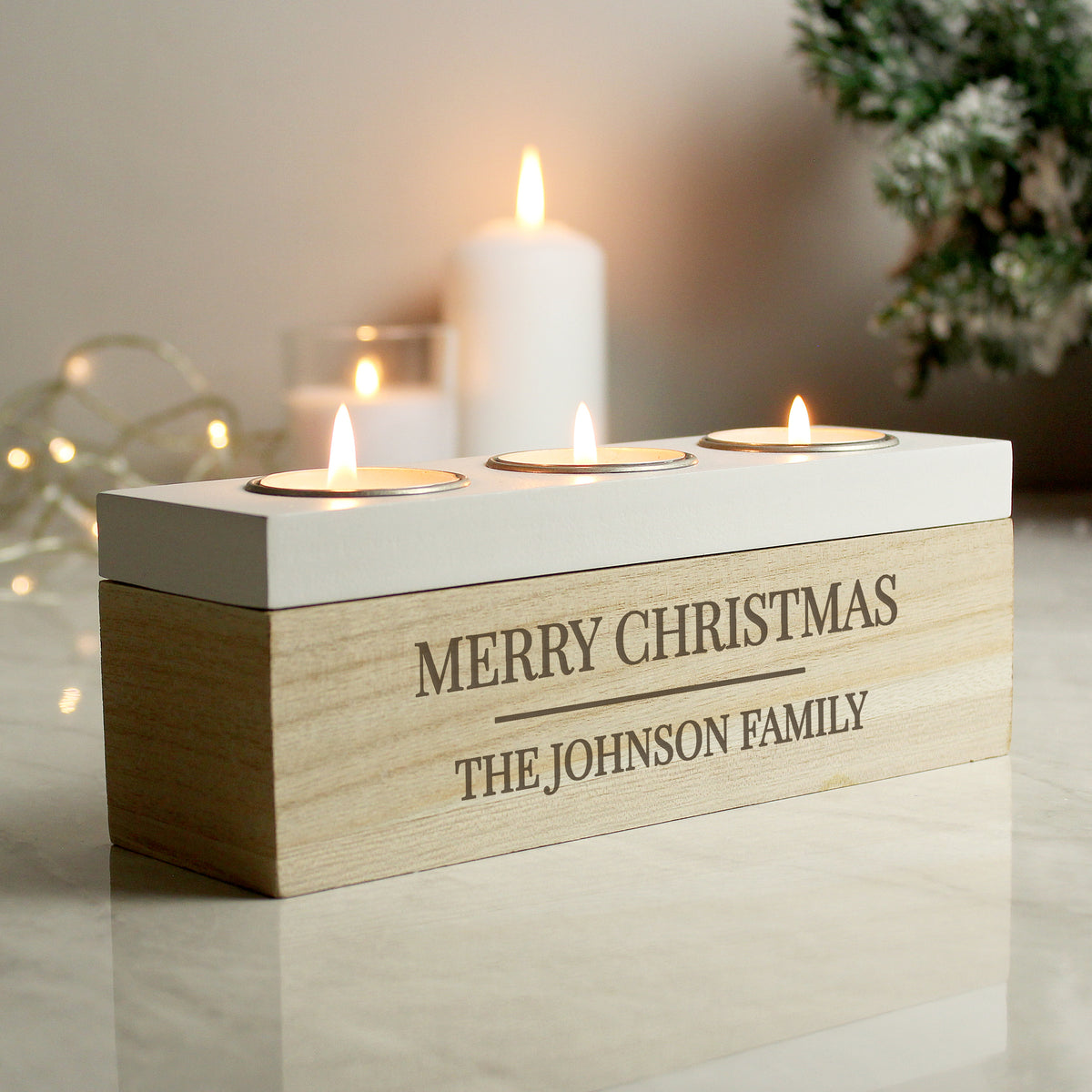 Personalised Classic Triple Tea Light Box for Christmas