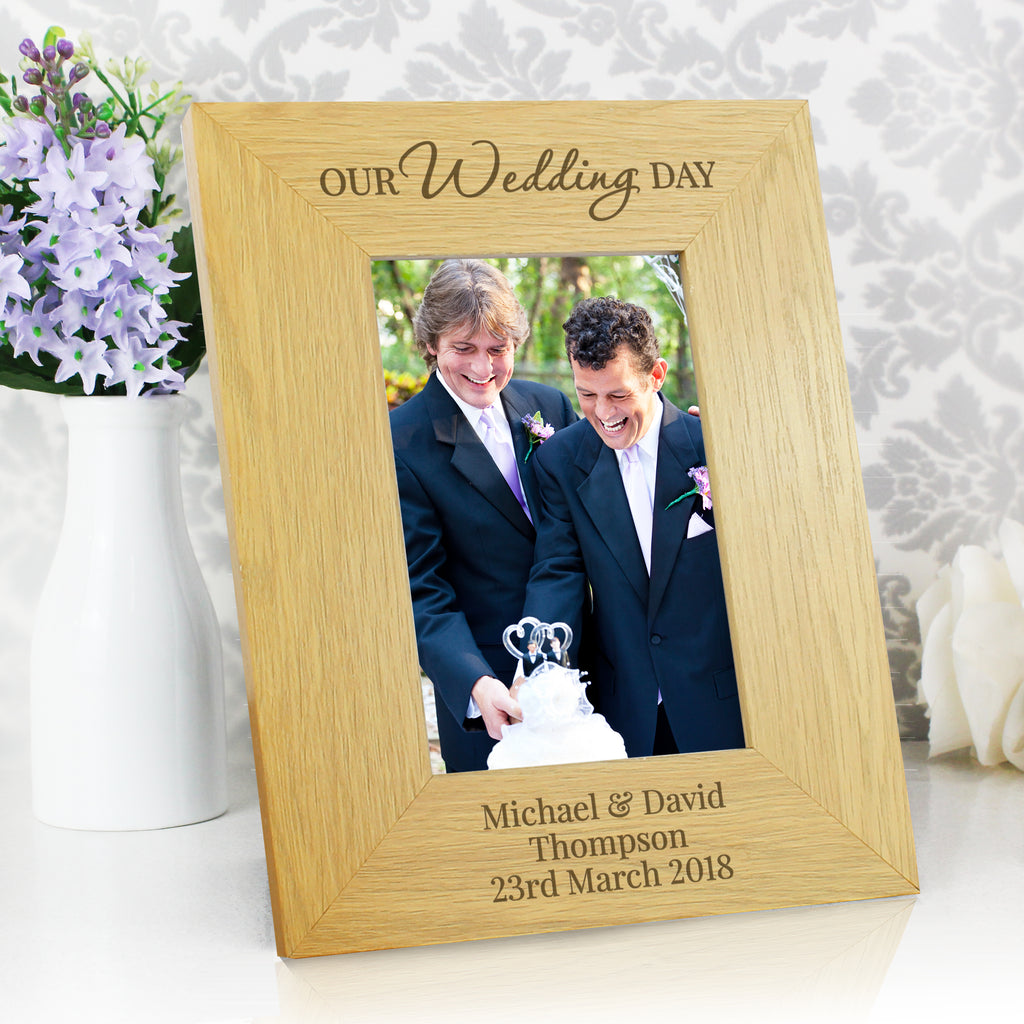 Personalised Our Wedding Day 6x4 Oak Finish Photo Frame | Photo Frames, Albums and Guestbooks