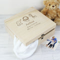 Personalised Hessian Friends Large Wooden Keepsake Box for New Baby