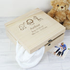 Personalised Hessian Friends Large Wooden Keepsake Box for New Baby