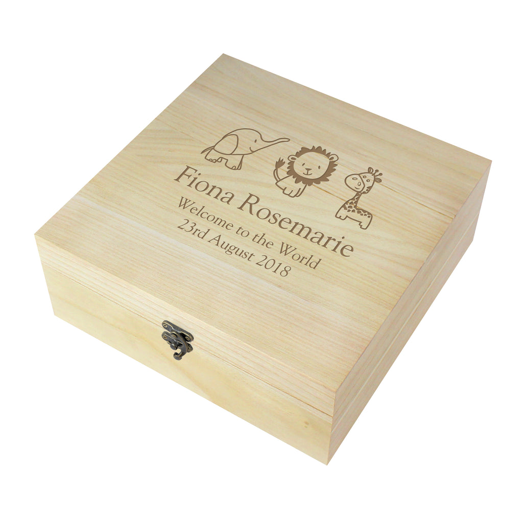 Personalised Hessian Friends Large Wooden Keepsake Box for New Baby