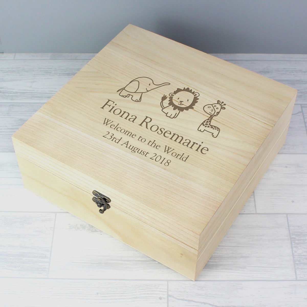 Personalised Hessian Friends Large Wooden Keepsake Box for New Baby