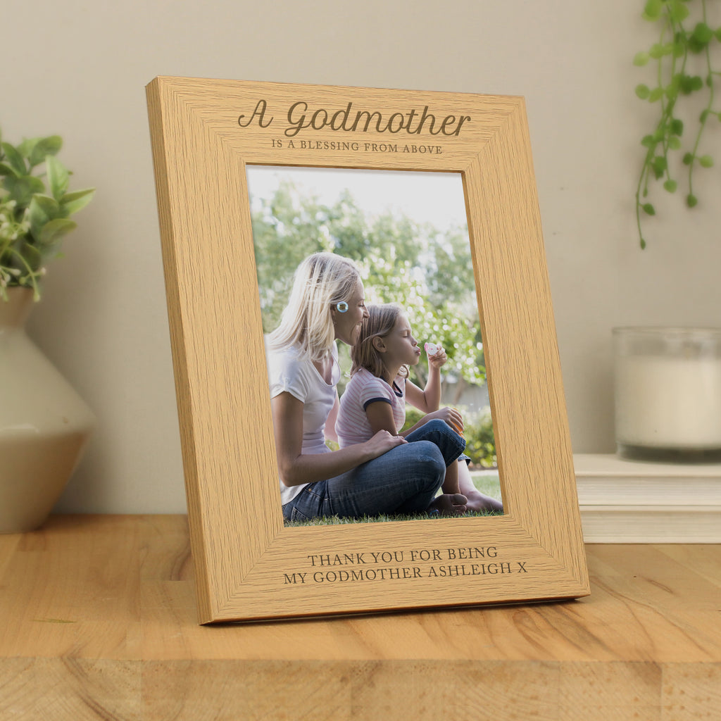 Personalised Godmother 5x7 Oak Finish Photo Frame - Inspired Creative Gifts