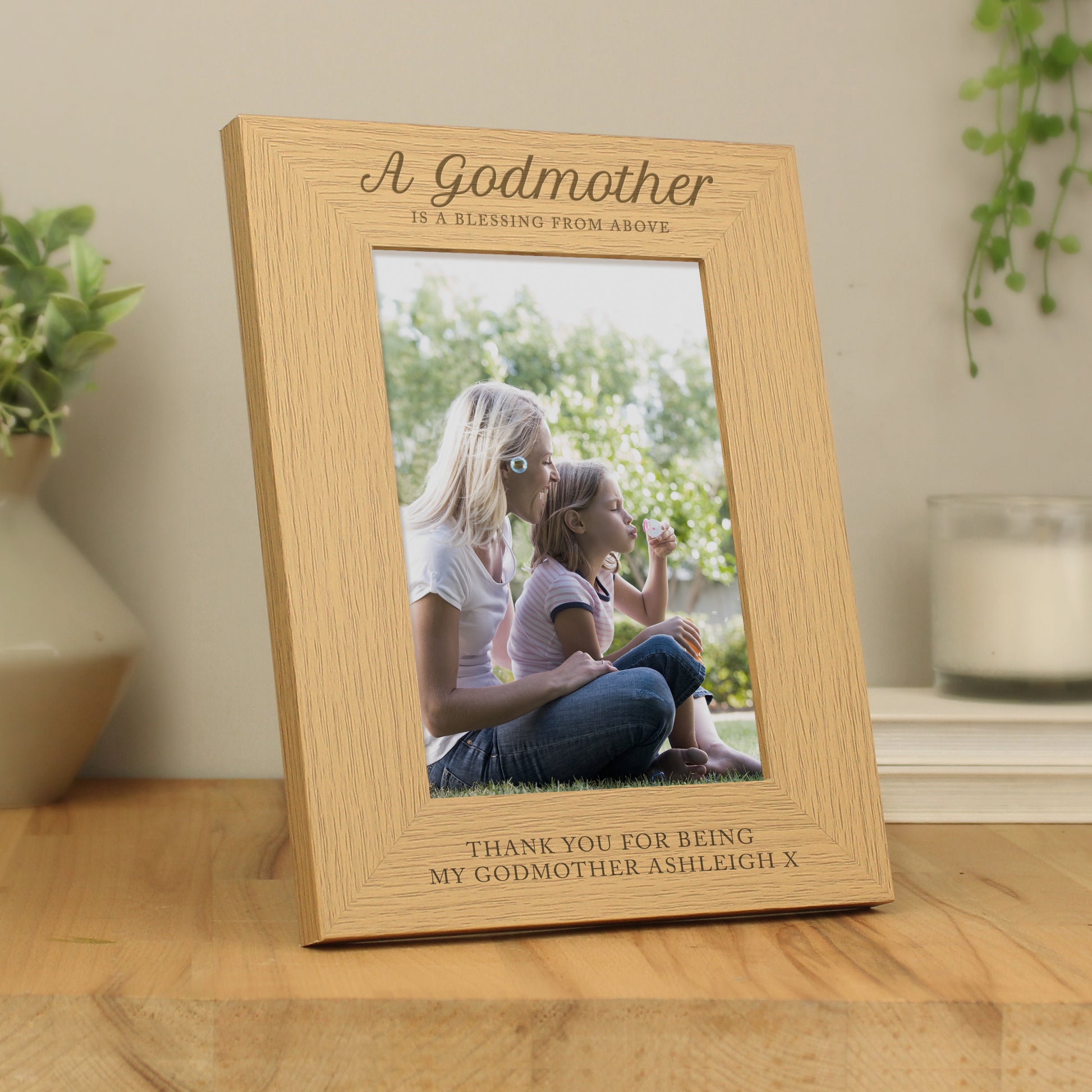 Personalised Godmother 5x7 Oak Finish Photo Frame - Inspired Creative Gifts