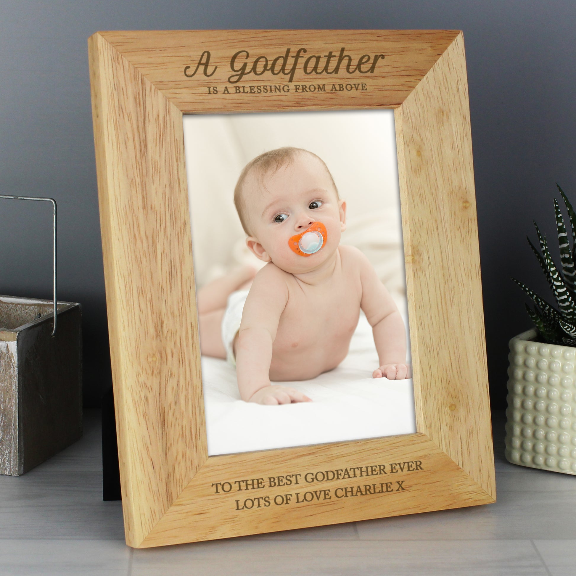 Personalised Godfather 5x7 Oak Finish Photo Frame - Picture Frame - Inspired Creative Gifts