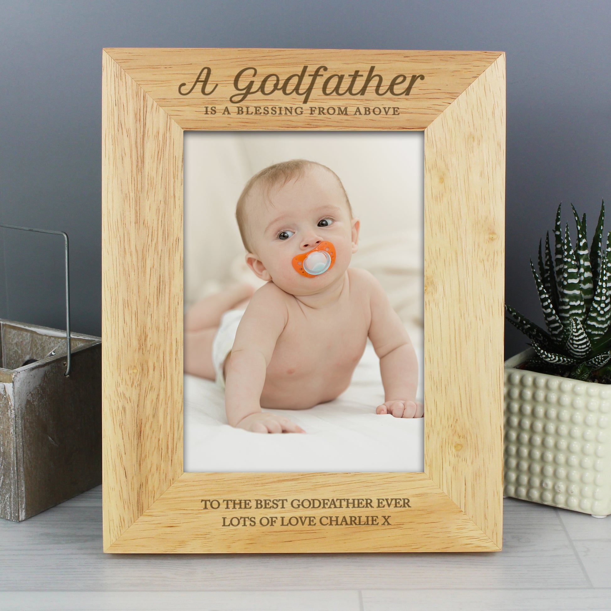 Personalised Godfather 5x7 Oak Finish Photo Frame - Picture Frame - Inspired Creative Gifts