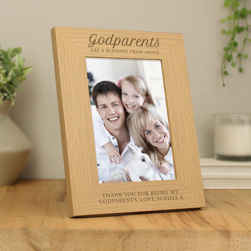 Personalised Godparents 5x7 Oak Finish Photo Frame - Picture Frame - Inspired Creative Gifts