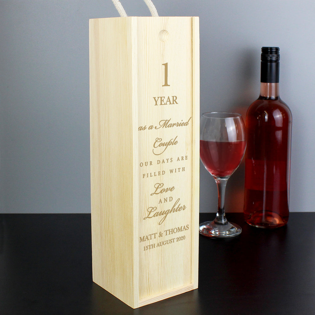 Personalised Anniversary Wooden Wine Bottle Box | Gift for Her
