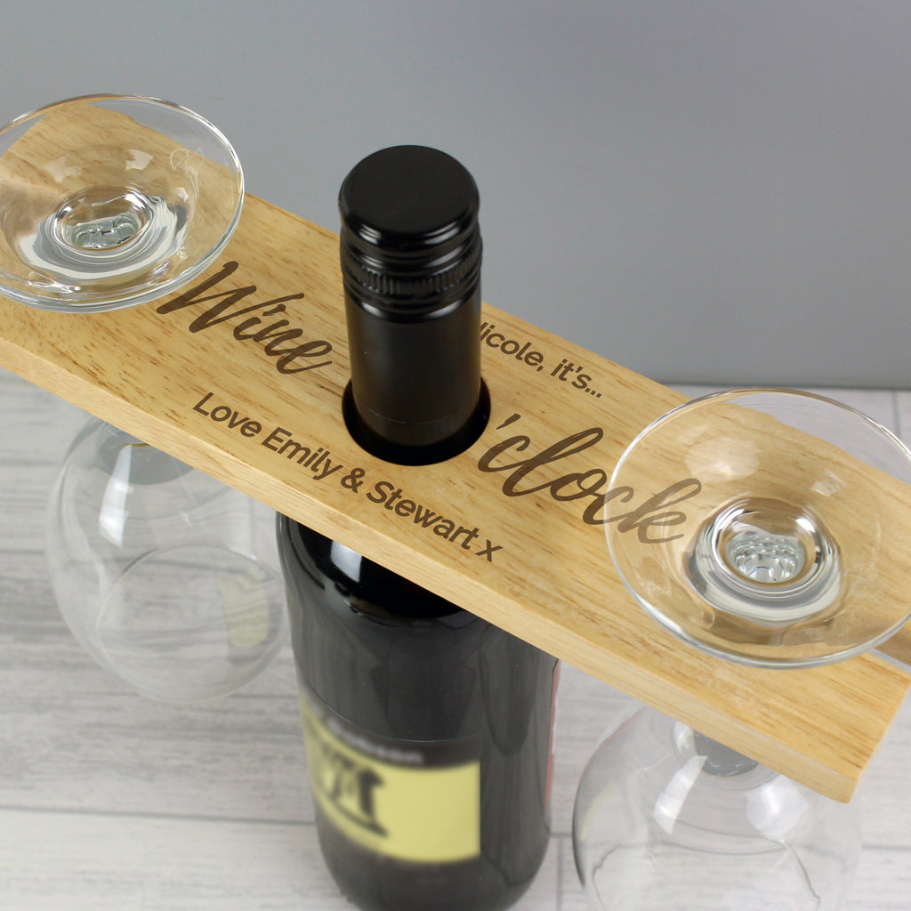 Personalised 'Wine O'clock' Wine Glass & Bottle Holder | Gift for Her