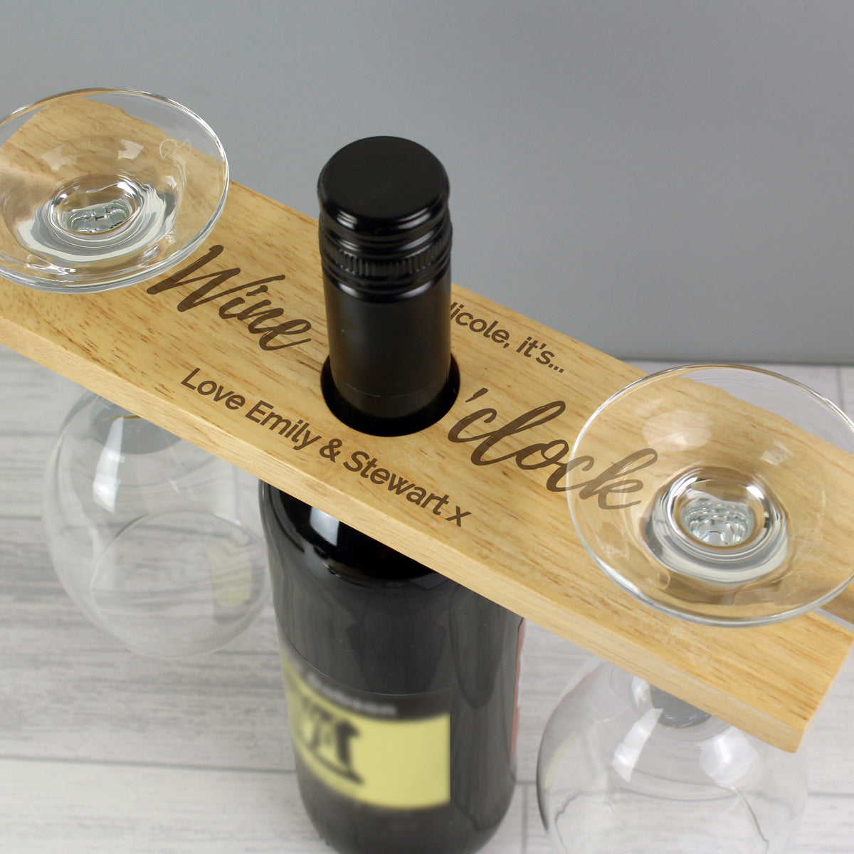 Personalised 'Wine O'clock' Wine Glass & Bottle Holder | Gift for Her