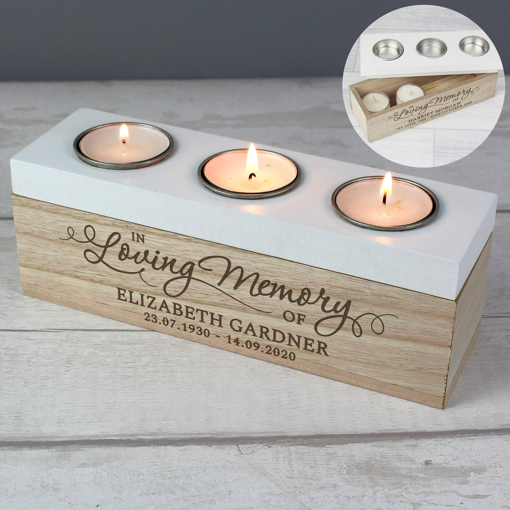 Personalised In Loving Memory Triple Tea Light Box | Memorial Gift