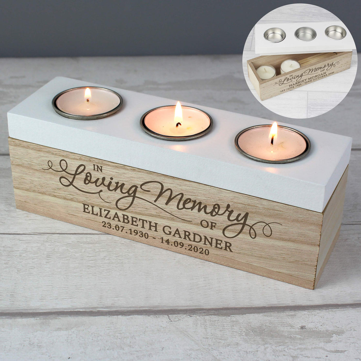 Personalised In Loving Memory Triple Tea Light Box | Memorial Gift