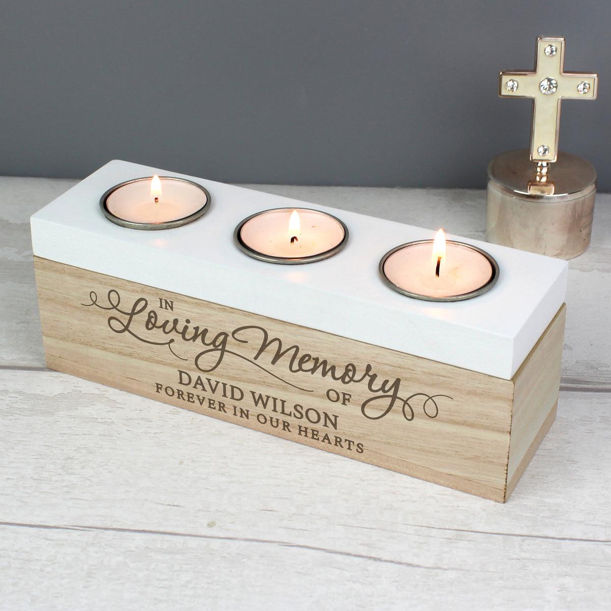 Personalised In Loving Memory Triple Tea Light Box | Memorial Gift
