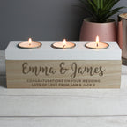 Personalised Free Text Triple Tea Light Box | Wooden | Inspired Creative Gifts