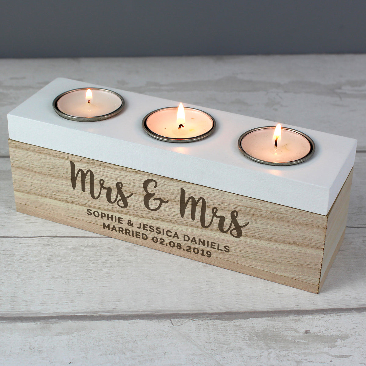 Personalised Free Text Triple Tea Light Box | Wooden | Inspired Creative Gifts
