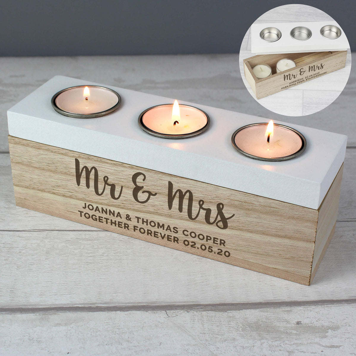 Personalised Free Text Triple Tea Light Box | Wooden | Inspired Creative Gifts