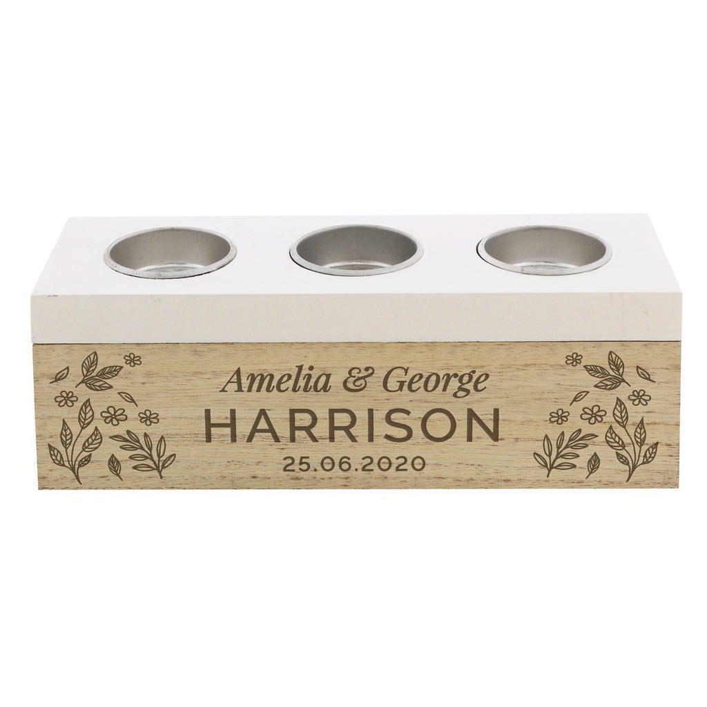 Personalised Floral Triple Tea Light Box for Wedding