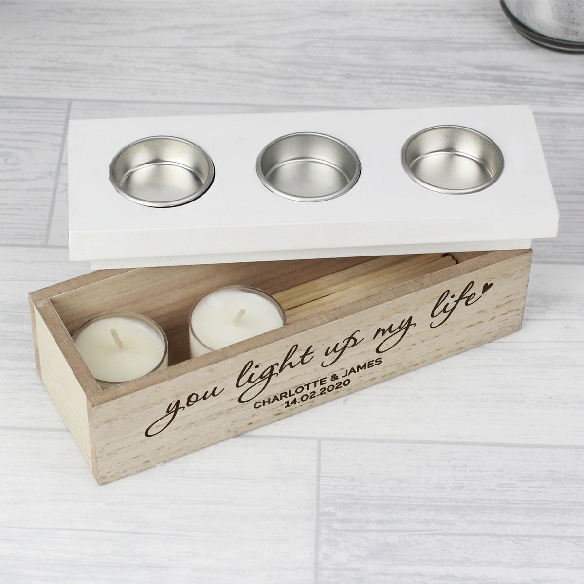 Personalised You Light Up My Life Triple Tea Light Box | Gift for Her