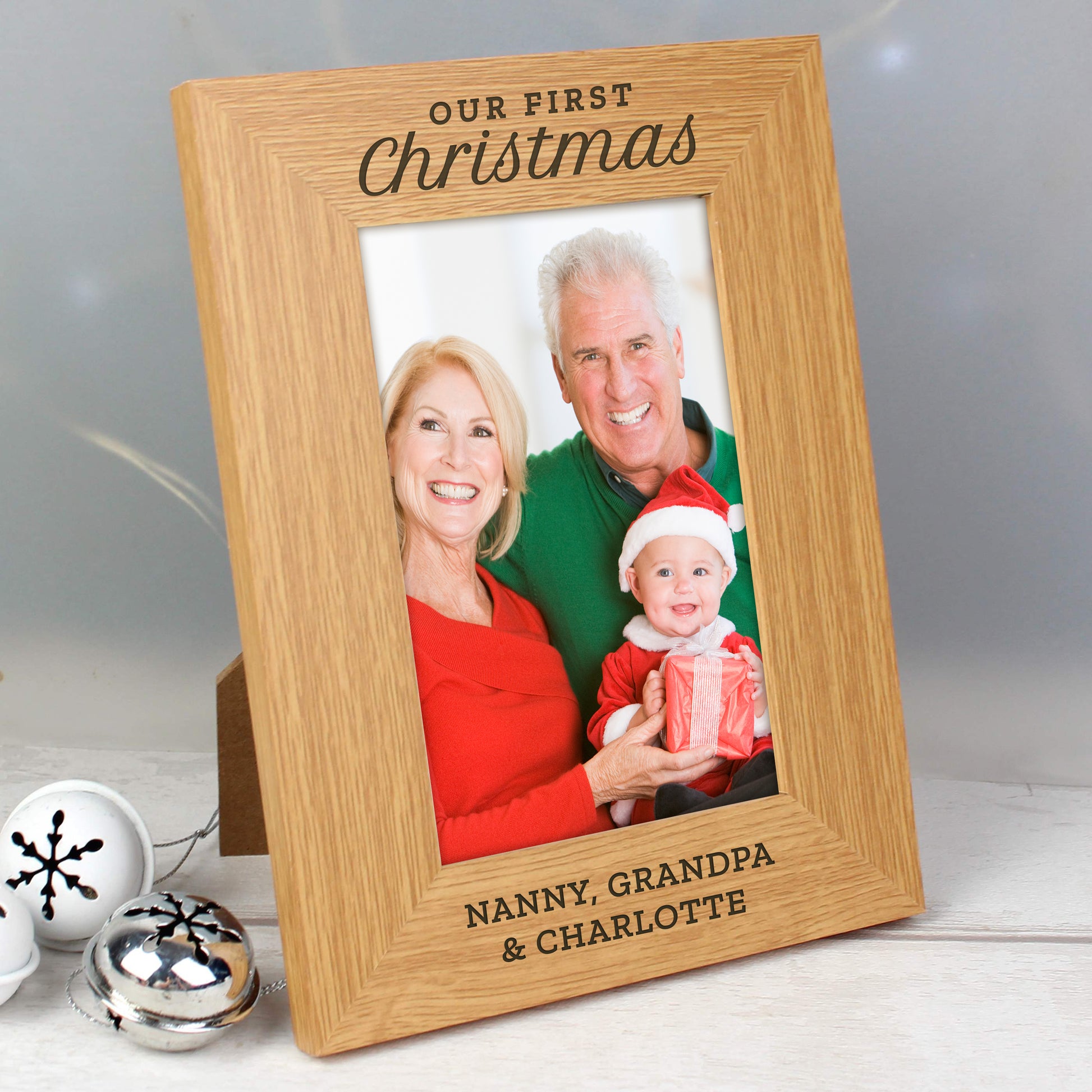 Personalised 'Our First Christmas' 6x4 Oak Finish Photo Frame - Inspired Creative Gifts