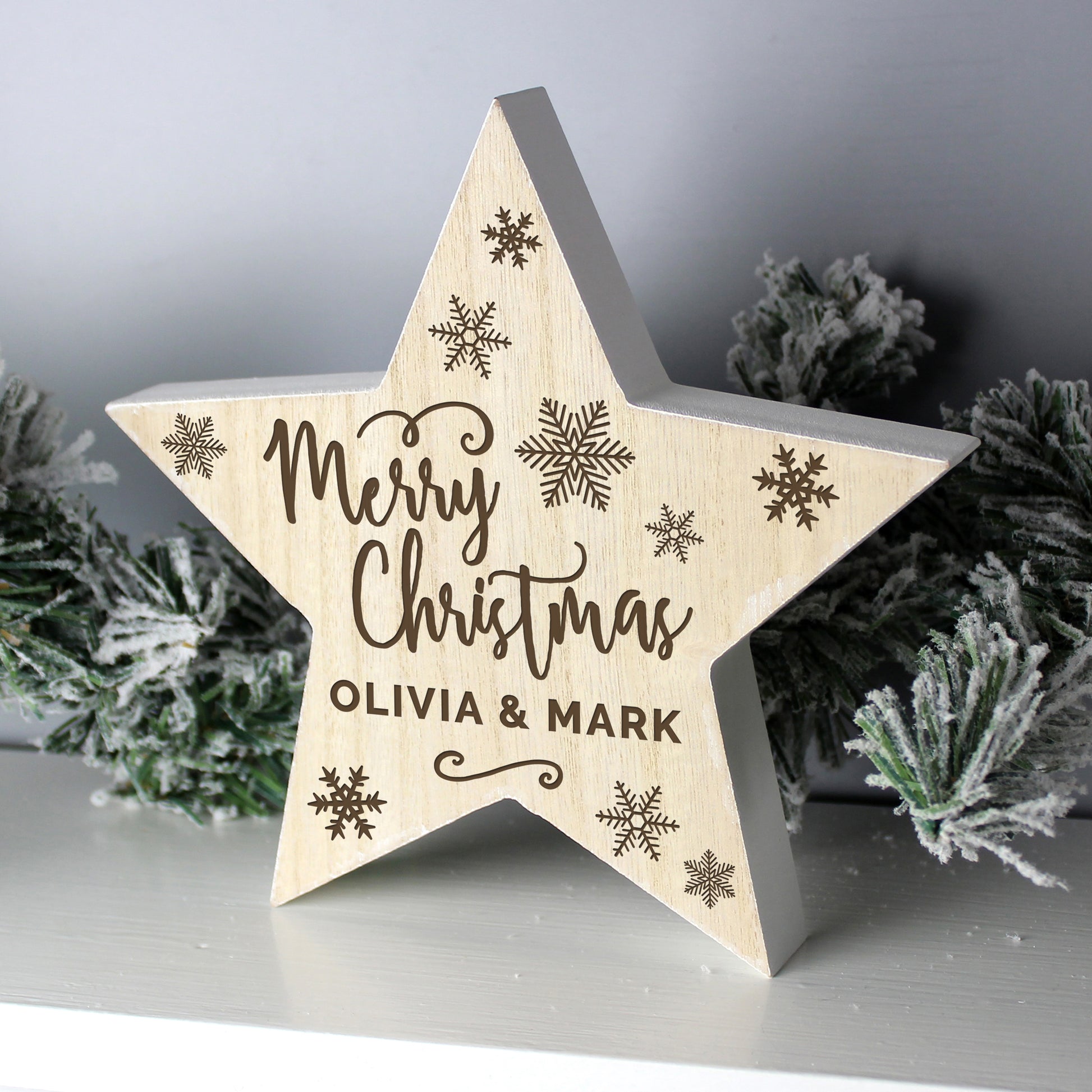 Personalised Merry Christmas Rustic Wooden Star Decoration -  - Inspired Creative Gifts