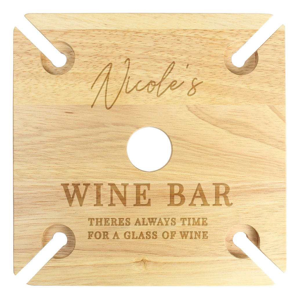 Personalised Free Text Four Wine Glass Holder & Bottle Holder - Glass & Bottle Butler - Inspired Creative Gifts