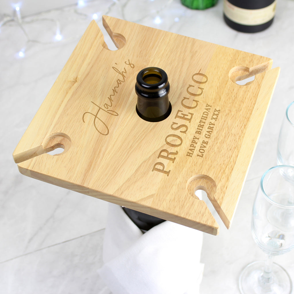 Personalised Free Text Four Wine Glass Holder & Bottle Holder - Glass & Bottle Butler - Inspired Creative Gifts
